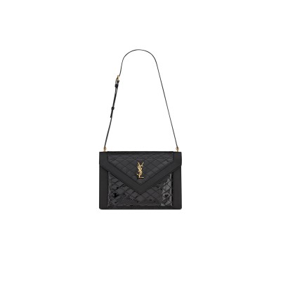 YSL GABY SATCHEL IN QUILTED LACQUERED LEATHER AND SMOOTH LEATHER 695503BMII71000 (26*18*5cm)